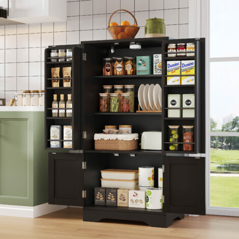 Mueble de cocina alto con LED, 4 puertas y estantes ajustables, negro, 120 x 60 x 40 cm