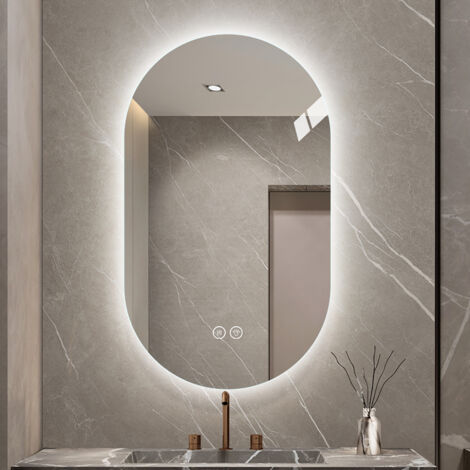 Espejo de baño mural LED táctil antiempolvante, plateado, 60x90 cm (1/5)