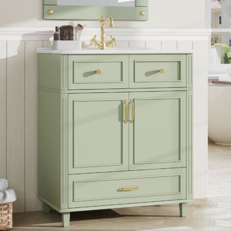 Mueble bajo lavabo con lavabo en cerámica, cajón con cierre suave, tiradores metálicos y rebosadero, almacenamiento, verde, 81x45.5x86.5 cm