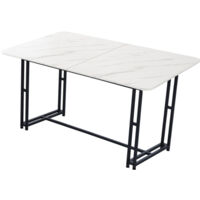Mesa de comedor rectangular, con marco de metal, patas negras, 140x80x74 cm