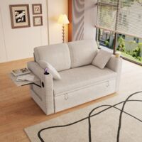 Sillón convertible, con tableros abatibles, puertos USB y portavasos, en terciopelo acanalado, blanco