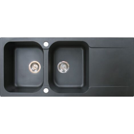 Essebagno Lisse fregadero reversible 2 cubetas 1 escurridor en resina negra