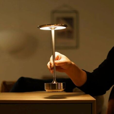 Lampe De Table Métallique Sans Fil LED - Commande Tactile, 3 Modes De Couleur (blanc, Chaud, Naturel) - Batterie 2600 MAh, Recharge USB - Noir, Argent, Or - 5