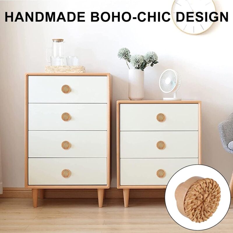 Junwapy Lot De 12 Boutons De Commode En Rotin De Style Bohème