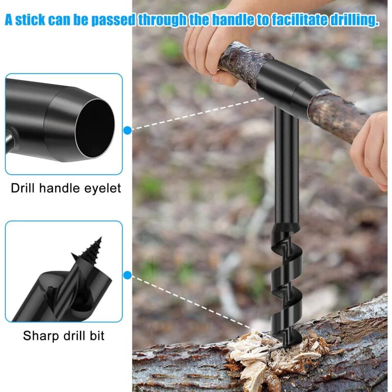 Tarière à Bois Manuelle Avec Vis Autotaraudeuse - Pour Bushcraft, Camping, Perçage Bois, Acier Carbone
