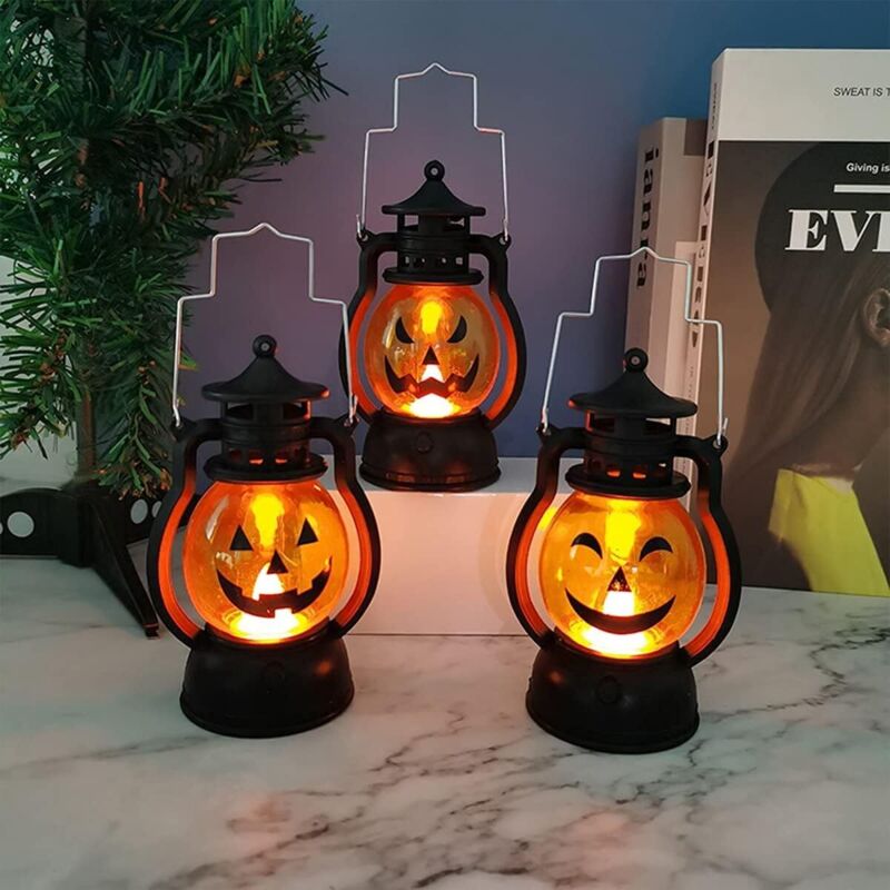 Lanterne Citrouille Lumineuse En Plastique à LED Pour Décoration D'Halloween (piles Non Incluses
