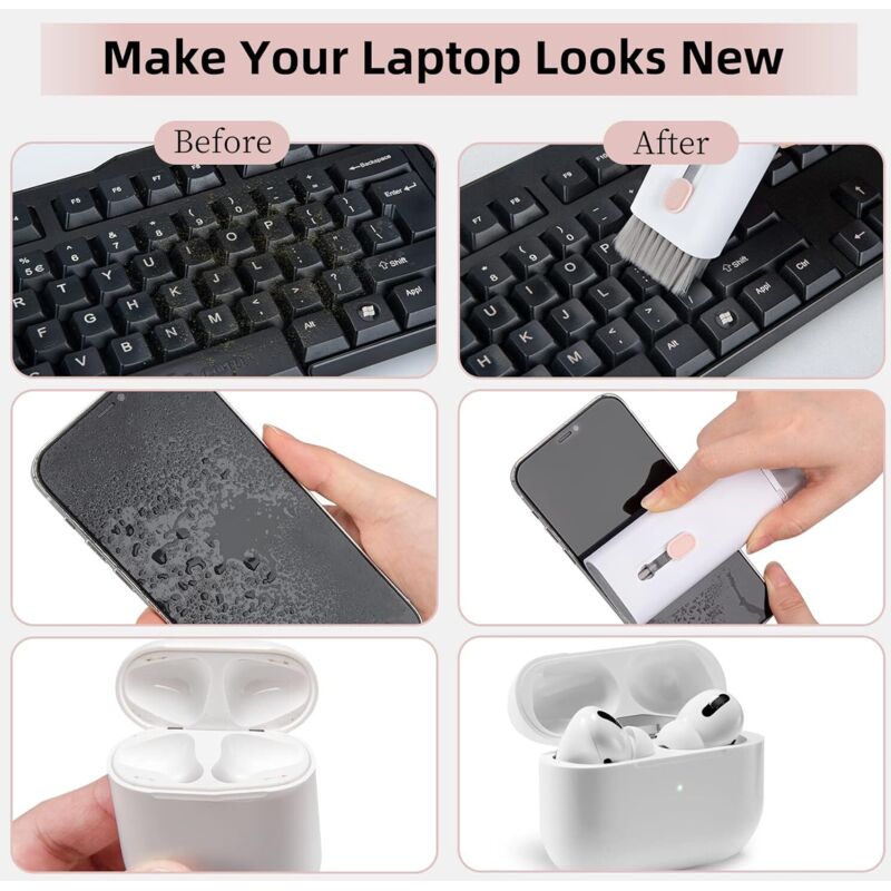 Hitopin Kit Nettoyage 7 En 1 Rose – Brosse Clavier, Écouteurs, Écran, Téléphone & Plus