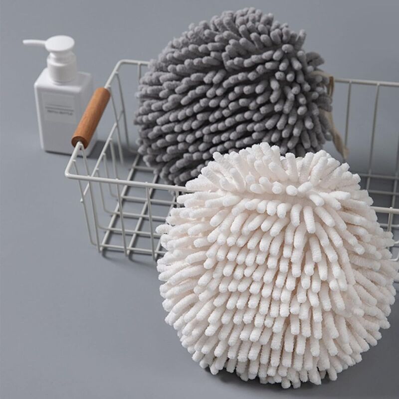 MisFun Lot De 2 Serviettes Mains Chenille Boules Suspendues – Ultra Absorbantes, Douces Et Pratiques Pour Cuisine Et Salle De Bain (Gris)