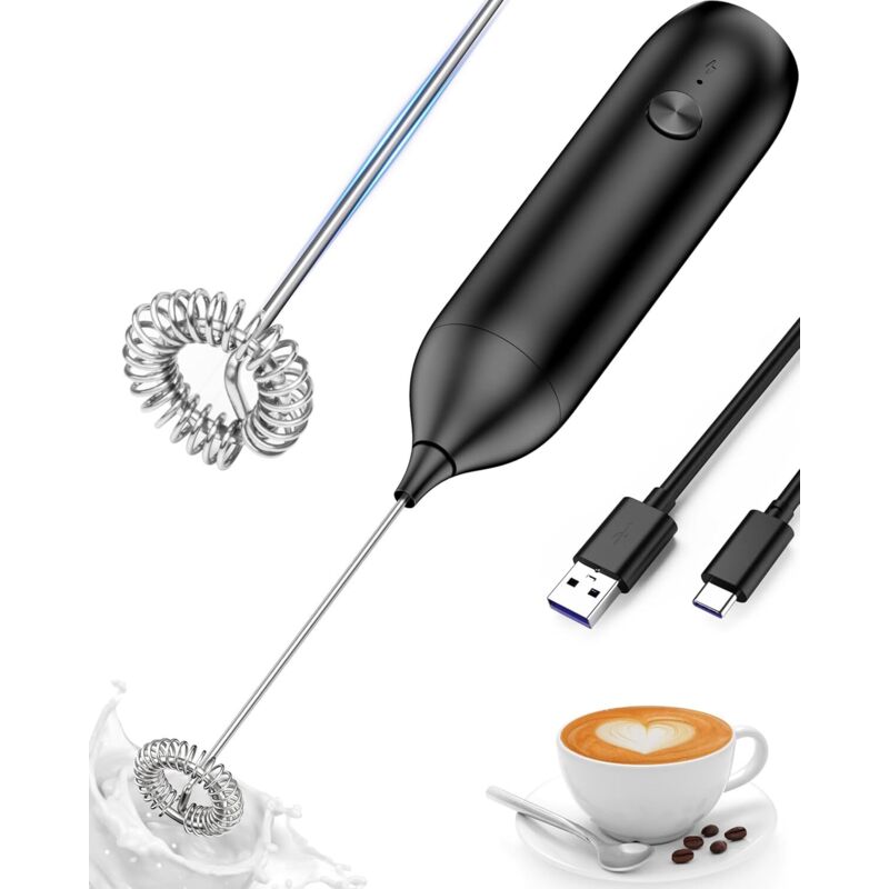 Mousseur à Lait électrique USB Rechargeable - 3 Vitesses, Tête Inox Amovible, Pour Cappuccino, Chocolat, Smoothie - 9