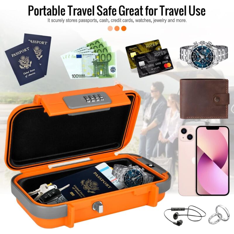 Mini Coffre-Fort Portable à Combinaison 4 Chiffres - Boîte De Sécurité Étanche Antivol Avec Chaîne Amovible - Dimensions 21,6x10,9x6,6 Cm - Gris - 12