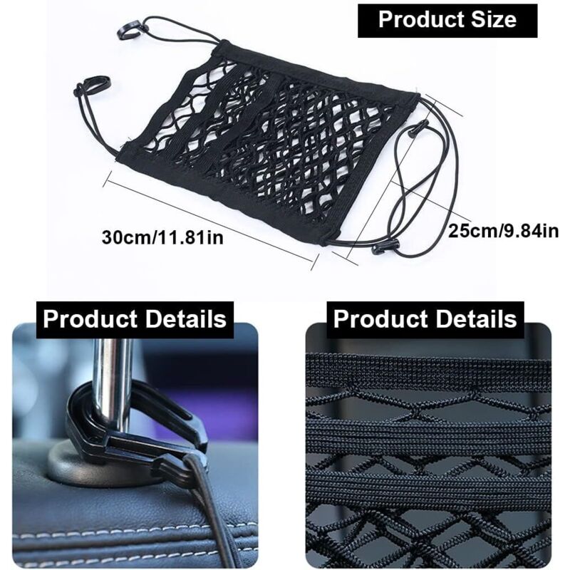 Sac En Filet Pour Siège De Voiture à 3 Couches, Filet Rangement Sac En Filet Pour Siège De Voiture à 3 Couches, Filet Rangement