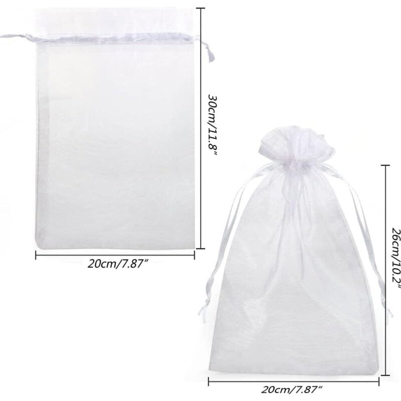 Lot 30 Sachets Organza Blanc 20x30 Cm – Sachets Cadeaux Avec Cordon, Idéal Bijoux Mariage Bonbons