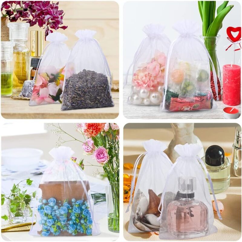 Yoosso 50 Pièces Sachet Organza, 10 X 15 Cm Pochon Organza Sachet Bijoux Pochon Cadeau Avec