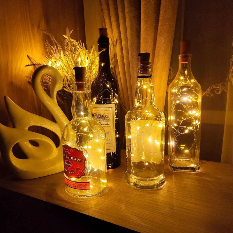 Guirlande LED Pour Bouteilles - 10 Bouchons Lumineux Blanc Chaud Avec Fil De 2.2m - Décoration Fête, Mariage, Noël