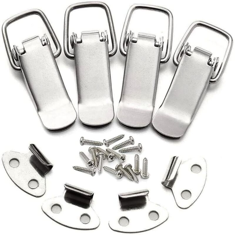Lot De 8 Fermoirs à Levier En Acier Inox – Loquet à Ressort 76 Mm – Pour Armoire, Boîte à Outils, Valise – Vis Incluses - 2