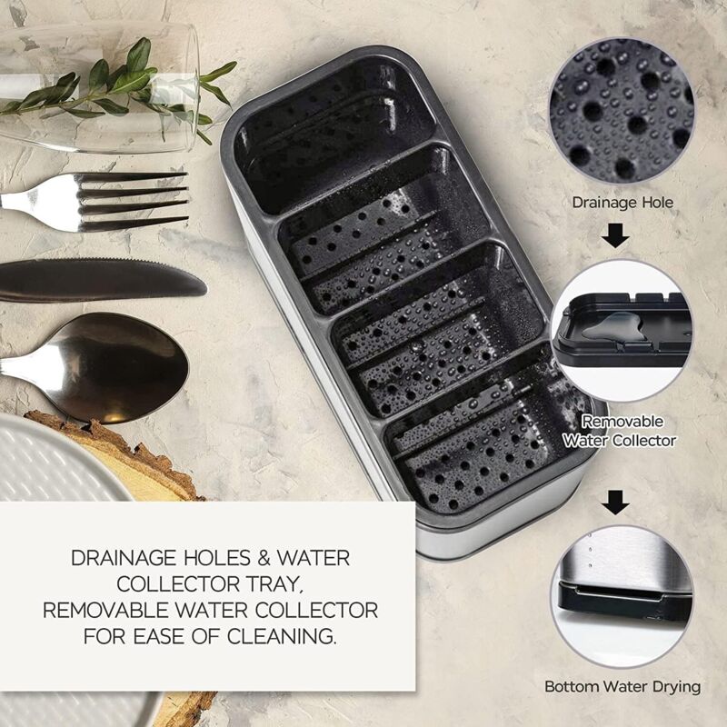 Lot De 2 Boîtes De Rangement Pour Couverts Avec égouttoir – Organisateur Ustensiles Cuisine 28x13x7 Cm – En PP Transparent - 6