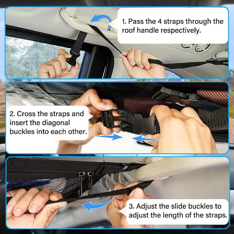 Filet De Rangement Pour Voiture, Universel Sac Pour Toit De Voiture Avec Fermeture Clairnoir Organisateur Bagage Rangement Filet Pour Voiture Suv Plafond Filet Cordon Serrage Versailles 49215798