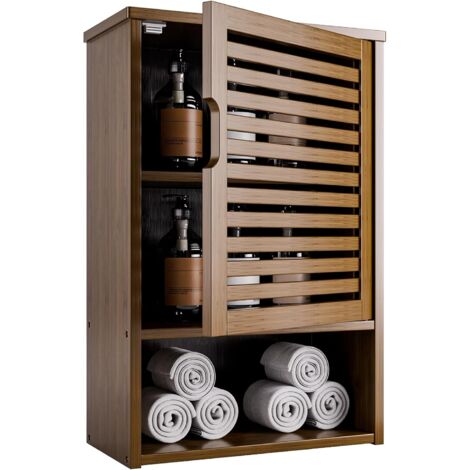 NOLUXA Armoire de Salle de Bain Murale, Armoire à Pharmacie en Bambou, Organisateur de Rangement Peu encombrant au-Dessus des Toilettes, Porte Simple et étagère réglable, brun (1/5)