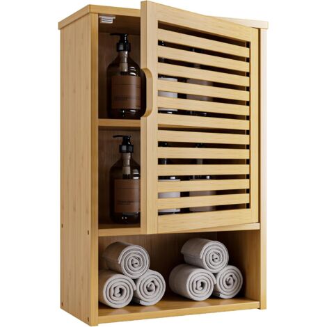 NOLUXA Armoire Murale de Salle de Bain, Armoire à Pharmacie en Bambou avec Porte Simple et étagère réglable, Rangement Suspendu au-Dessus des Toilettes pour la Salle de Bain, Le Salon, Naturel (1/5)