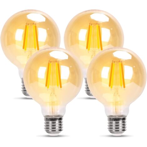 NOLUXA Ampoule LED Filament E27 - 6W - Blanc Chaud 2200K - Ampoule Décorative Rétro Vintage G80 - Non dimmable - Lot de 4