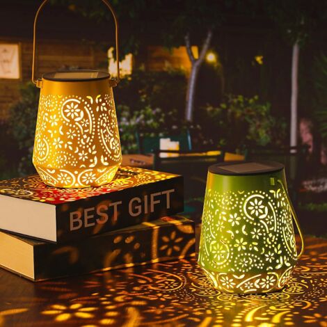 NOLUXA 2X Lampes Solaire Exterieur Jardin - 0.2W IP55 - Vert + Jaunâtre - 2515 cm - Lanterne solaire à induction en forme de marguerite (1/5)