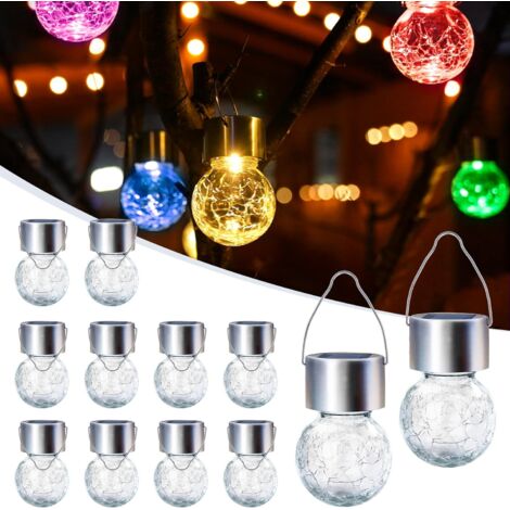 NOLUXA lampes solaires d'extérieur à suspendre - Lot de 12 - 0.1W -
60x60x90 mm - pour décoration de Noël - verre craquelé - couleur (1/5)