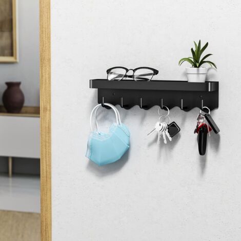 Porte-Clé Mural Bois 7 Crochets - Support Clefs et Courrier, Étagère