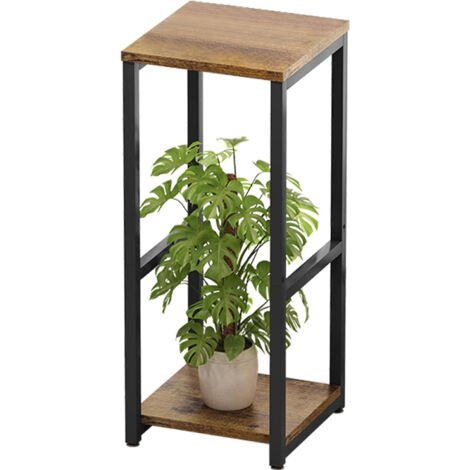 NOLUXA Étagère d'angle moderne à 2 niveaux en métal pour plantes d'intérieur, 80 cm, support carré pour pots de fleurs (2 niveaux, noir)