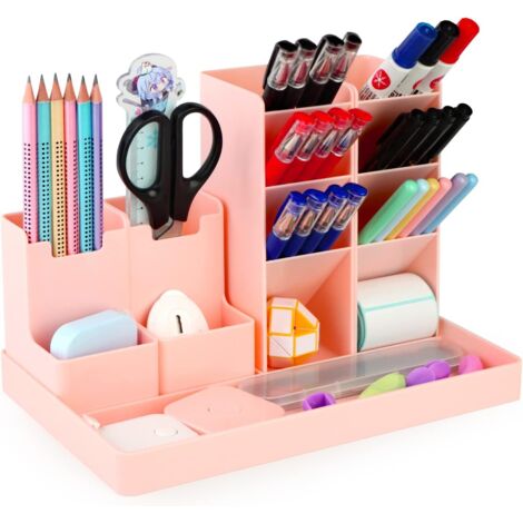Organisateur Bureau, 5 Pièces Multifonctionnel Porte Stylo Bureau, Plastique Rangement Bureau organisateur Enfant pour Papeterie, Bureau, Maison, école (1/5)