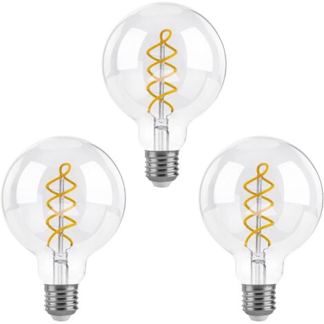 Dimmable Edison Ampoules LED E27, G95 Vintage LED à Filament Spirale Ampoule Décorative, 4W(équivalent 40W), Blanc Chaud 2700K, 400LM, Verre transparent, Lot de 3 [Classe énergétique F]