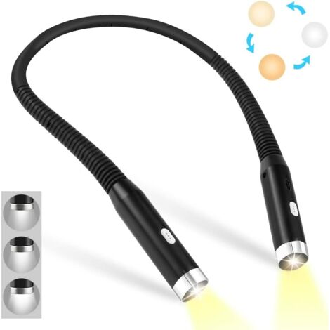NOLUXA Lampe de Lecture de Cou LED, 3 Couleurs/3 Niveaux de Luminosité Protection Des Yeux Gel de Silice , Rechargeable Pliable Lampe