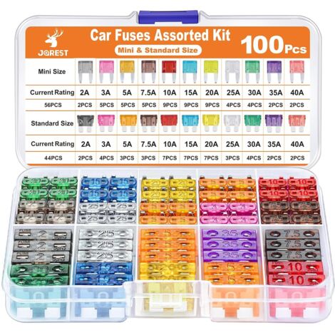 NOLUXA 100Pcs Fusible Voiture Set - 56 Mini Fusible Auto + 44 Moyenne Fusible Automobile + 1Extracteur, Auto Fusible pour Voiture/RV/Moto (1/5)