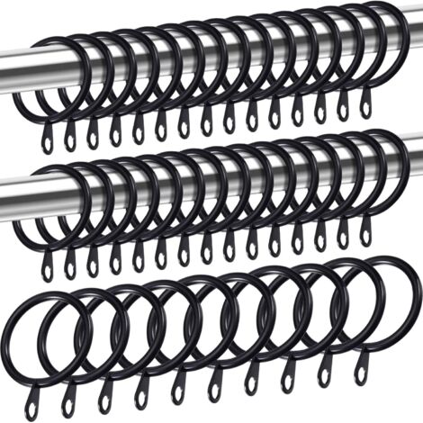 Anneaux de rideaux en métal, anneaux de suspension pour rideaux et tringles, anneaux à œillets coulissants drapés de 30 mm de diamètre intérieur (noir, paquet de 40) (1/5)