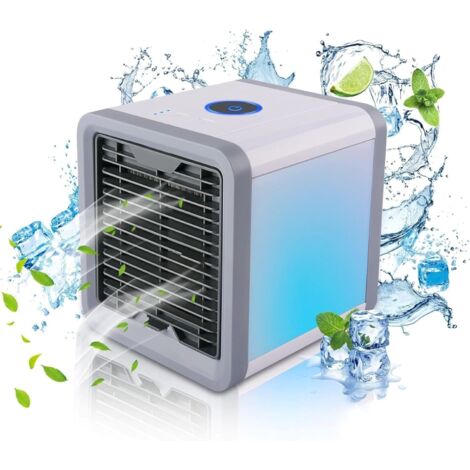 Mini Climatisateur Portable Rechargeable USB - Ventilateur USB avec Réservoir d’Eau - LED 7 couleurs, Rafraichisseur d’Air - Climatiseur Mobile - Déshumidificateur d’Air - Sans Évacuation