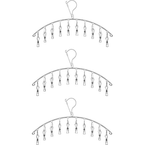Lot de 3 sèche-linge en acier inoxydable avec 10 pinces pour chaussettes, sous-vêtements et petits articles (1/5)