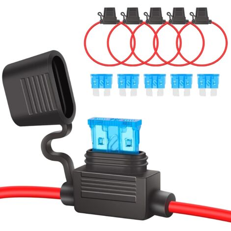 NOLUXA Lot De 5 Porte-Fusibles En Ligne 12 V, Porte-Fusible Étanche 16 Awg, Fil De Cuivre Avec Fusible 15 A Pour Voiture/Camion/Moto/Bateau (1/5)