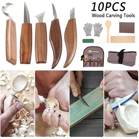 Kit 10 Outils Sculpture Bois Type 2 - Couteaux + Gants + Accessoires