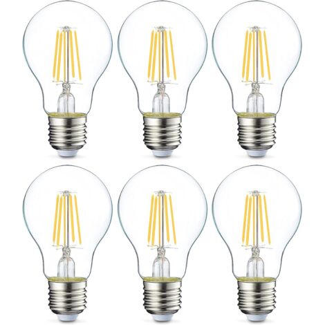 Lot de 6 ampoules LED Culot Edison à vis E27 4 W (équivalent 40 W) Filament transparent Intensité non variable (1/5)