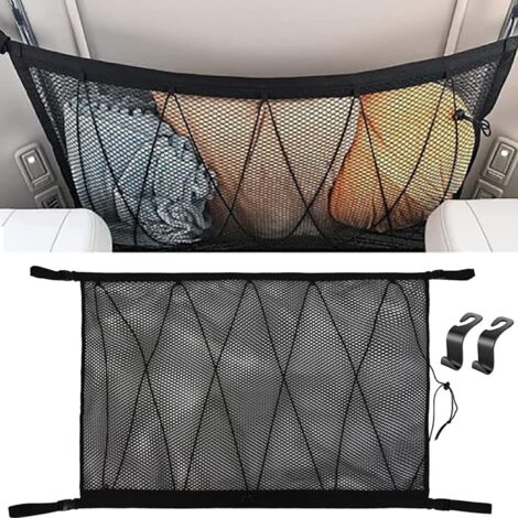 Ersandy – Filet de rangement voiture 90 x 65 cm – Polyester noir – 2 crochets réglables – Organiseur pour SUV, jeep, fourgonnette - 90cmx65cm (1/5)