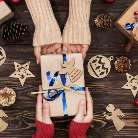 224 Pièces Décorations Noël En Bois à Peindre - Formes Variées (sapins, Flocons...), Kit DIY Avec Ficelle Et Crayons