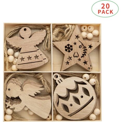 12 Pcs Decoration Sapin Noel En Bois, Arbre De Noël Ornements Avec