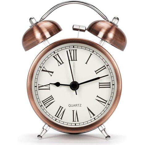 Vintage Retro Réveil de Voyage Silencieux sans Tic Tac, Analogique Quartz Horloge à Double Cloche avec Alarme Fort, Reveil Matin à Piles pour Enfant Kid Sleep (3 Pouces) (1/5)