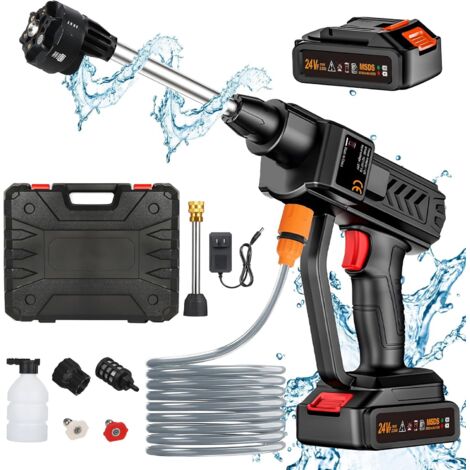 Nettoyeur Haute Pression Buse 6 en 1, 260 PSI Nettoyeur Haute Pression sans Fil avec 2 Batteries, Adapté pour Nettoyer Les Voitures