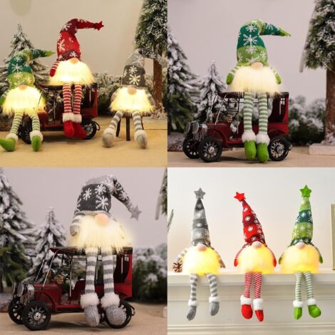 Figurines Lumineuses Père Noël Gnome - Lot De 3, Hauteur 30 Cm | Minuterie 6h, Lumière Blanche Chaude, Sur Piles