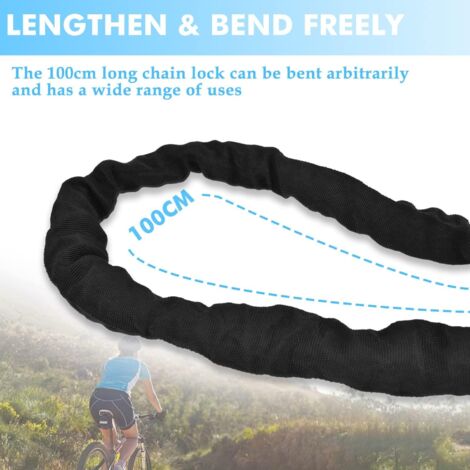 Antivol Vélo Chaîne 100cm Haute Sécurité - Cadenas Moto Trotinette Électrique Avec 2 Clés