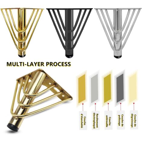 CWYP-038 Pieds De Meubles Noir Pied Table Metal Fer | Finition Galvanoplastie | 10-55 Cm Coniques Socles Pieds Meuble Cuisine TV Commode Pieds Pour Meuble De Salle De Bain,Lot De 4 (45cm,rectos