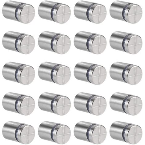 20 Pcs Entretoise de Verre,19 x 25mm Vis d'écartement,Support Mural en Acier Inoxydable pour Clous Publicitaires,pour Plaques et Présentoirs de Signe (Argent)