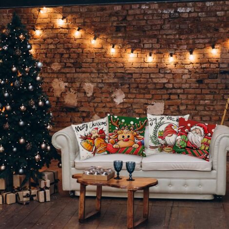 Housses De Coussin De Noël 45x45 Cm - Lin Avec Motifs Festifs (Père Noël, Renne...) - Décoration Salon, Chambre