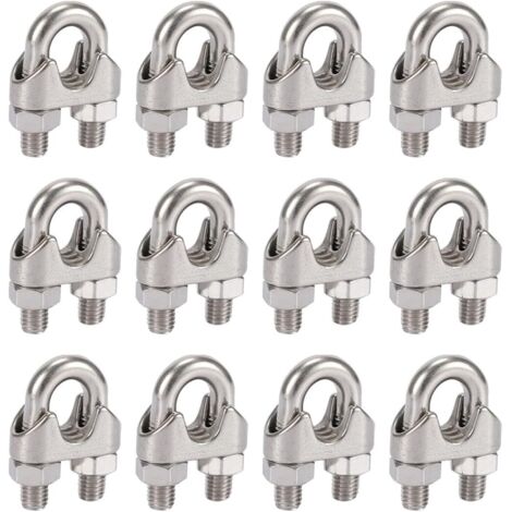 Lot de 12 serre-câbles en acier inoxydable 304 de 5mm, avec clips duplex DIN741 pour corde à linge, auvent et fixation. (1/5)