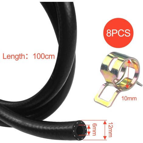 Durite Essence 6 Mm - 1 Mètre + 10 Colliers Serrage - Pour Voiture, Moto, Tondeuse, Tracteur